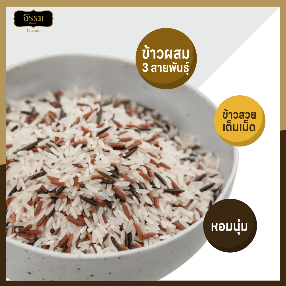 ธรรม ข้าวหอมมะลิเชียงราย ผสมข้าวทับทิมล้านนาและข้าวหอมนิลล้านนา คุณภาพคัดพิเศษ100% ขนาด 525 กรัม แพ็ค 10 ถุง (ยกลัง)