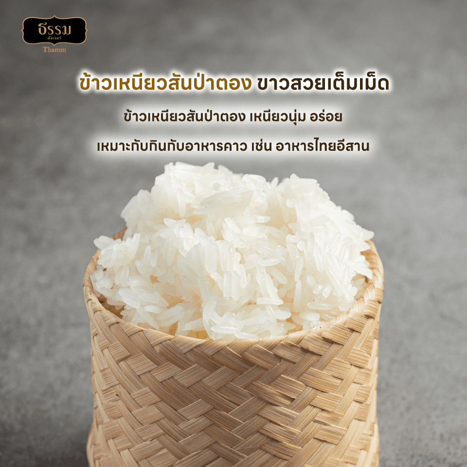 ธรรม ข้าวเหนียวขาว (สันป่าตอง) คุณภาพคัดพิเศษ ขนาด 5 กก. แพ็ค 4 ถุง